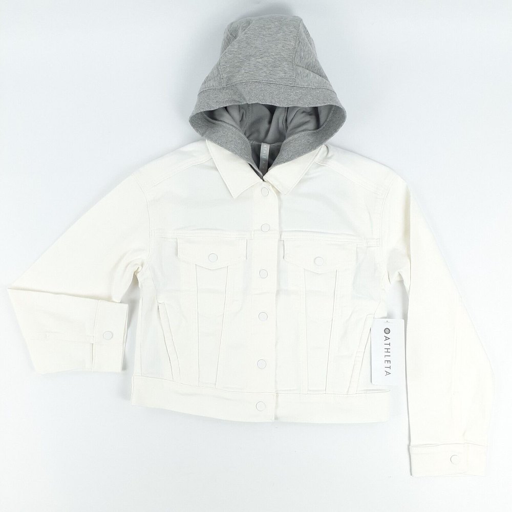 Athleta Small Double Time Denim Jean Jacket Womens White 3-in-1 & Hoodie Vest